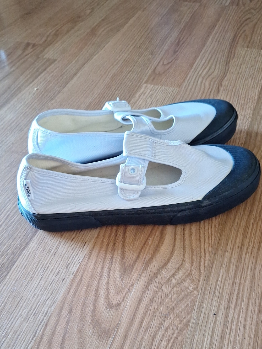 Vans Silver Canvas Mary Jane Flats with Black Toe and Sole
